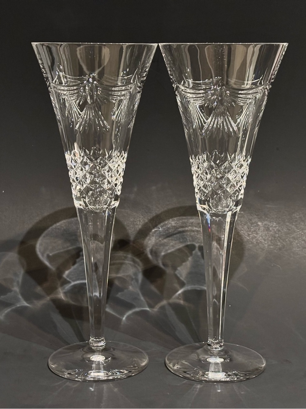 Set of 2 Waterford Crystal Millennium Series Peace Champagne Toasting Flutes
